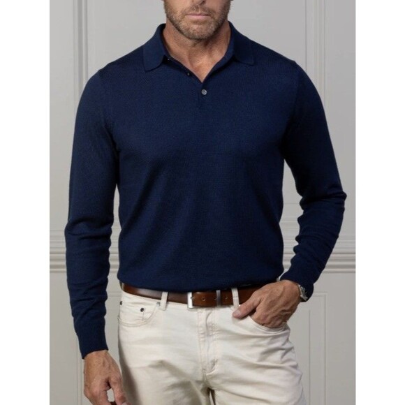 Other - NEW Collars & Co Merino Wool Long Sleeve Polo Sweater Mens XXL Luxury Preppy